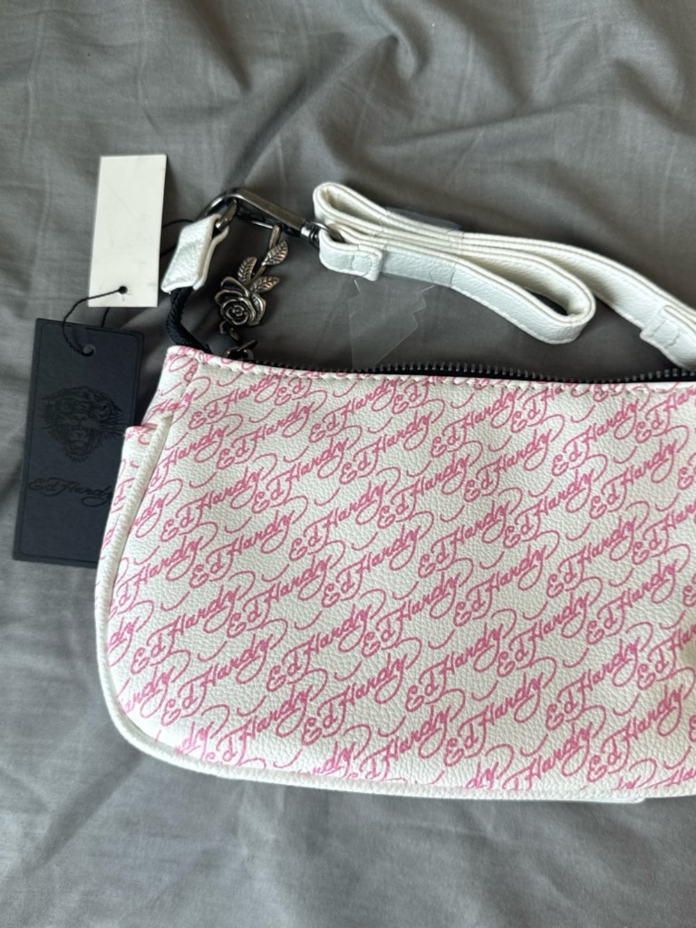 Ed Hardy Pink Flaming Skull Mini Shoulder Bag - Picture 2 of 4